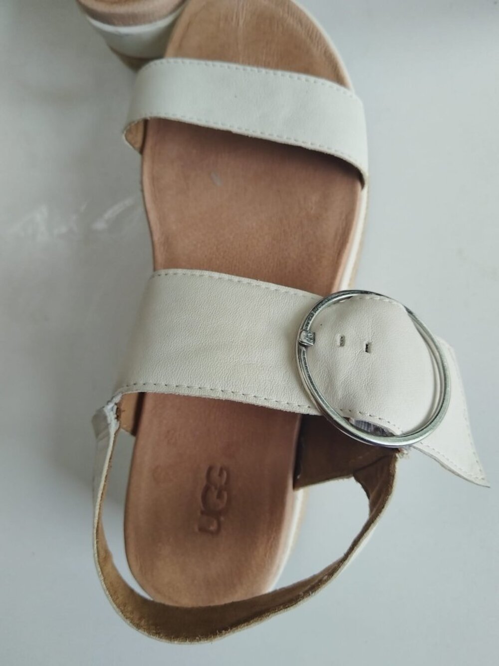 UGG Women's White Leather Platform Espadrille Sandals - Size 7.5